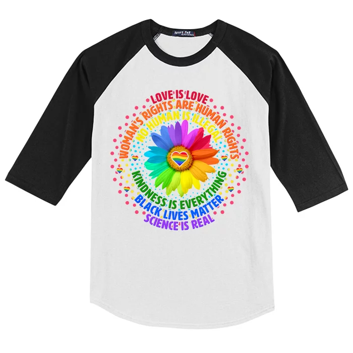 Love Is Love Rainbow Flower Unity Kids Colorblock Raglan Jersey