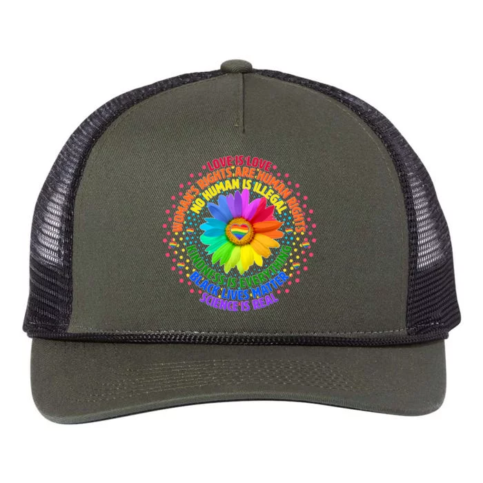 Love Is Love Rainbow Flower Unity Retro Rope Trucker Hat Cap