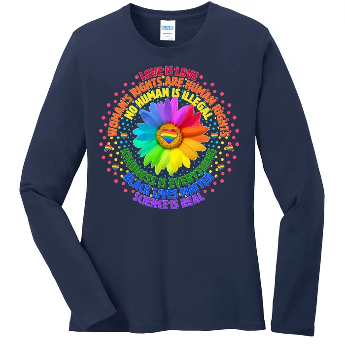 Love Is Love Rainbow Flower Unity Ladies Long Sleeve Shirt