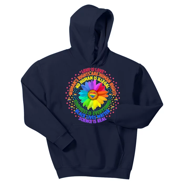 Love Is Love Rainbow Flower Unity Kids Hoodie