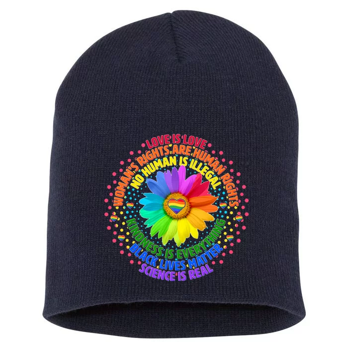 Love Is Love Rainbow Flower Unity Short Acrylic Beanie