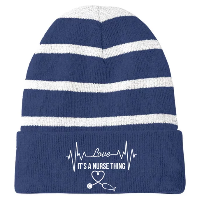 Love It's A Nurse Thing Stethoscop Heartbeat Heart Striped Beanie with Solid Band