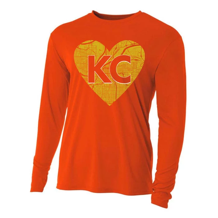 Love Kansas City Football Fan City Map Cooling Performance Long Sleeve Crew