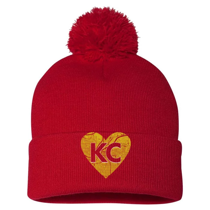 Love Kansas City Football Fan City Map Pom Pom 12in Knit Beanie