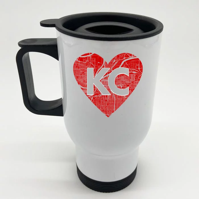 Love Kansas City Football Fan City Map Front & Back Stainless Steel Travel Mug