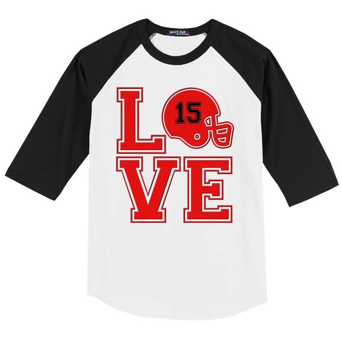 Love Kansas City KC Football No15 Mahomes Fan Baseball Sleeve Shirt