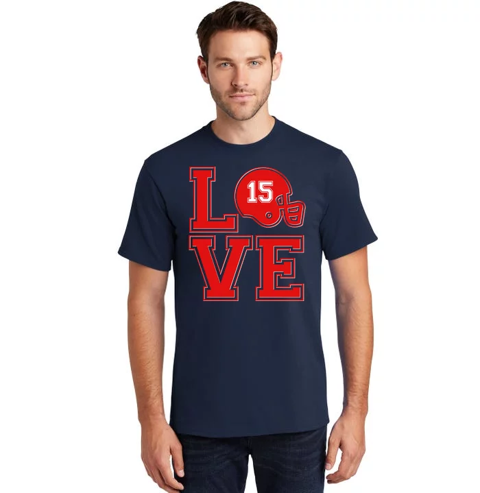 Love Kansas City KC Football No15 Mahomes Fan Tall T-Shirt