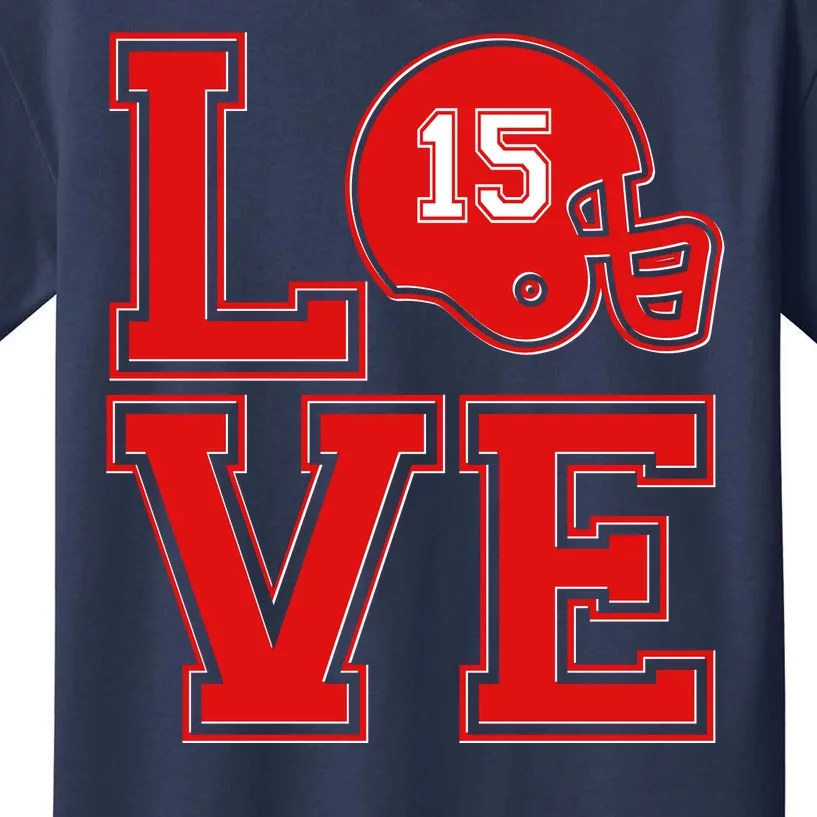 Love Kansas City KC Football No15 Mahomes Fan Kids T-Shirt