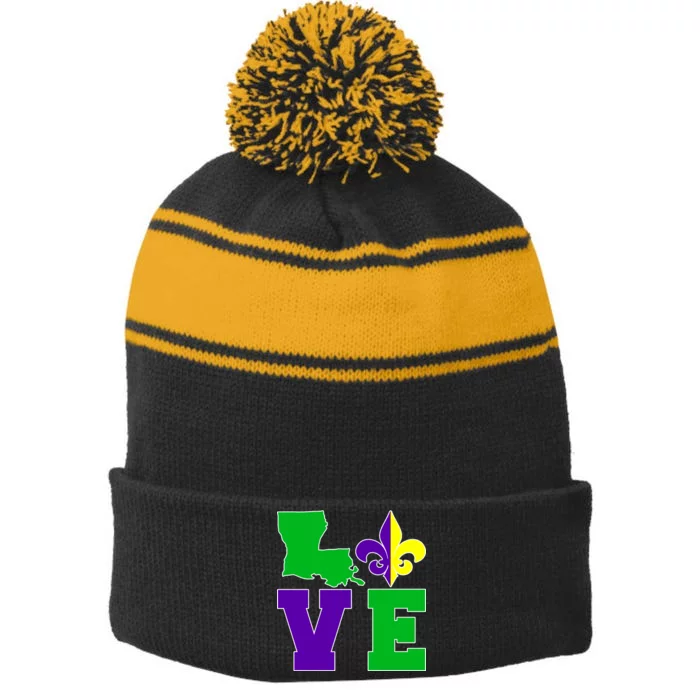 Love Mardi Gras Louisiana Stripe Pom Pom Beanie