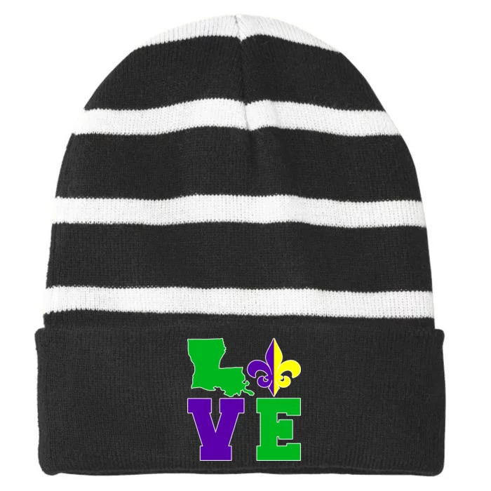 Love Mardi Gras Louisiana Striped Beanie with Solid Band