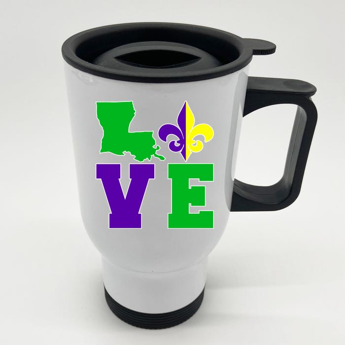 Love Mardi Gras Louisiana Front & Back Stainless Steel Travel Mug