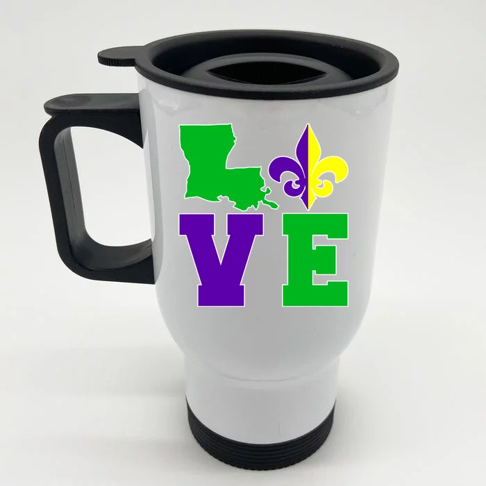 Love Mardi Gras Louisiana Front & Back Stainless Steel Travel Mug