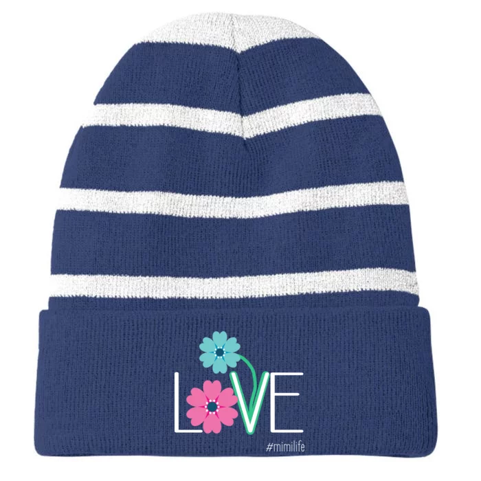 Love Mimi Flower MimiLife Striped Beanie with Solid Band