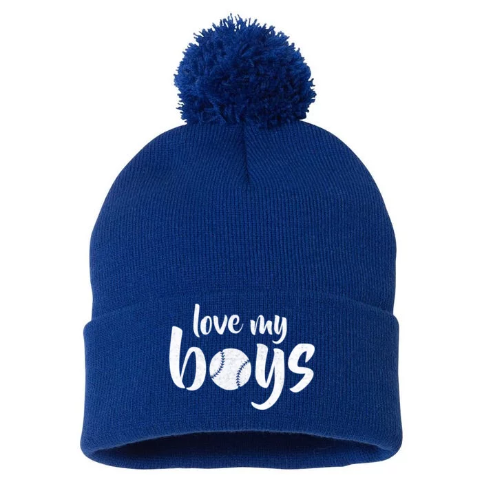 Love My Boys Baseball Mom Pom Pom 12in Knit Beanie