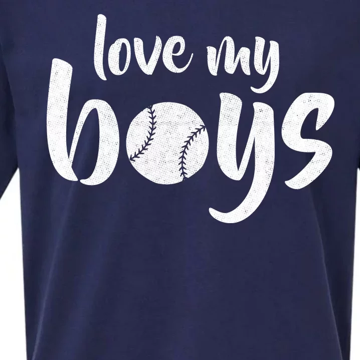 Love My Boys Baseball Mom Sueded Cloud Jersey T-Shirt