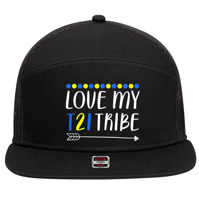 Love My T21 Tribe Down Syndrome Arrow 7 Panel Mesh Trucker Snapback Hat