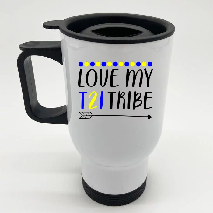 Love My T21 Tribe Down Syndrome Arrow Front & Back Stainless Steel Travel Mug