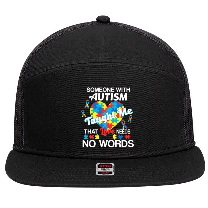 Love Needs No Words Autism Awareness 7 Panel Mesh Trucker Snapback Hat