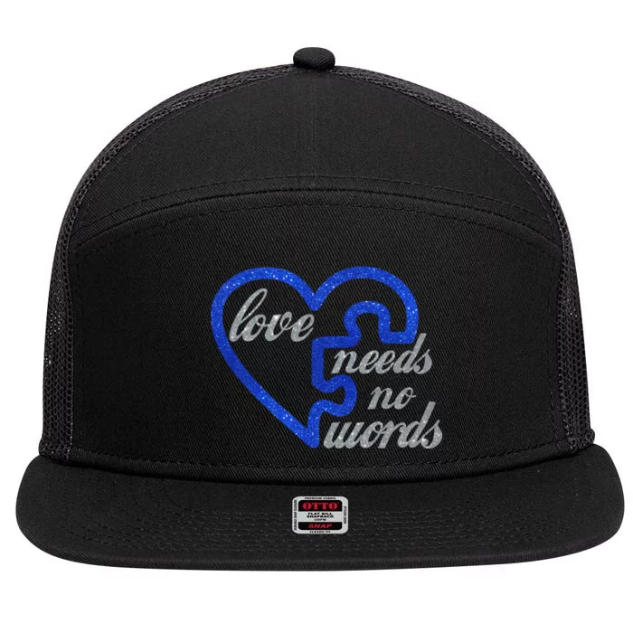 Love Needs No Words Autism Awareness Heart Puzzle 7 Panel Mesh Trucker Snapback Hat