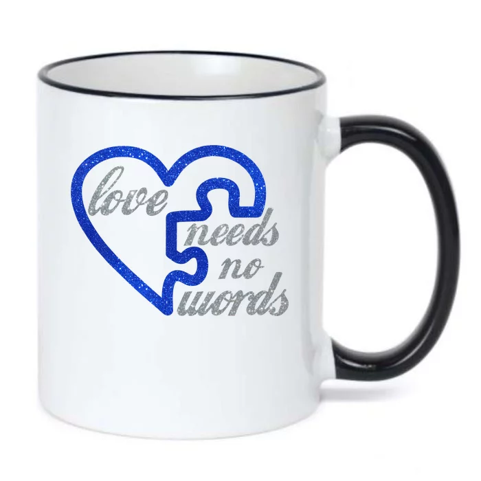 Love Needs No Words Autism Awareness Heart Puzzle Black Color Changing Mug