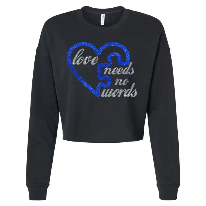 Love Needs No Words Autism Awareness Heart Puzzle Cropped Pullover Crew