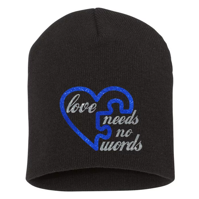 Love Needs No Words Autism Awareness Heart Puzzle Short Acrylic Beanie