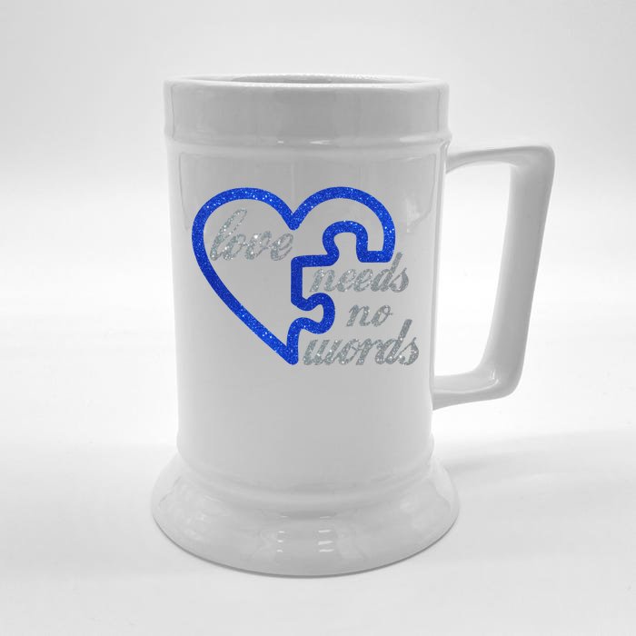 Love Needs No Words Autism Awareness Heart Puzzle Front & Back Beer Stein