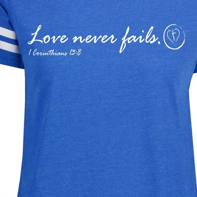 Love Never Fails Enza Ladies Jersey Football T-Shirt