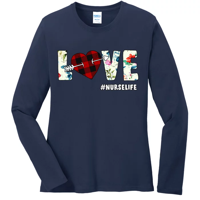 Love NurseLife Arrow Heart Ladies Long Sleeve Shirt