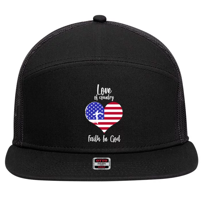 Love Of Country And Faith In God 7 Panel Mesh Trucker Snapback Hat