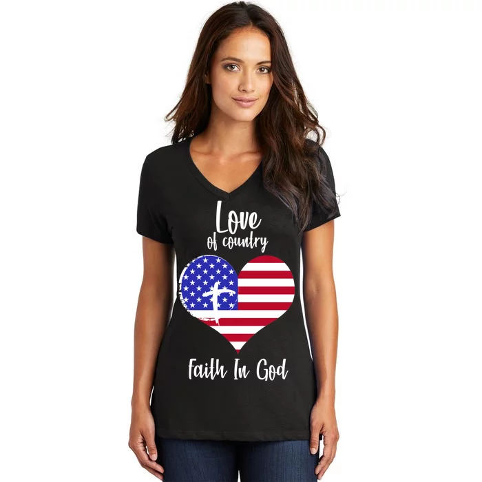 Love Of Country And Faith In God Women's V-Neck T-Shirt