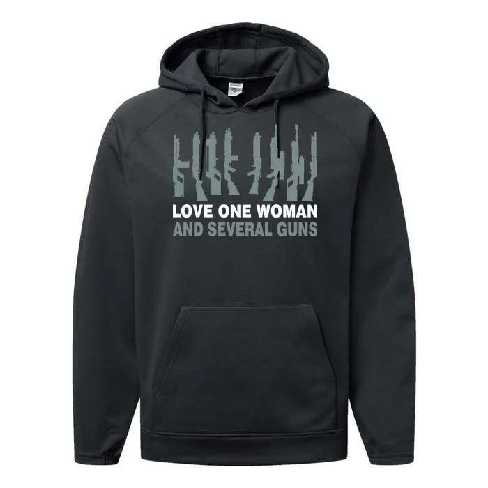 Love One Woman And Several Guns Performance Fleece Hoodie