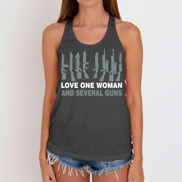 Love One Woman And Several Guns Women's Knotted Racerback Tank