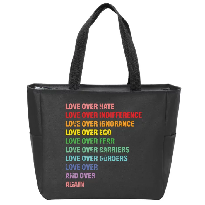 Love Over Hate Love Over Indifference Zip Tote Bag