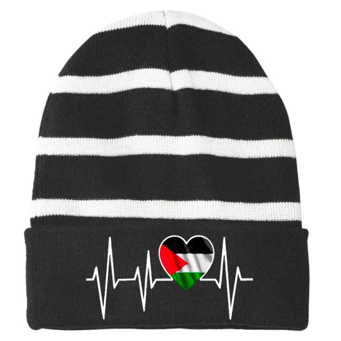 Love Pakistan Flag Heartbeat Pulse Striped Beanie with Solid Band