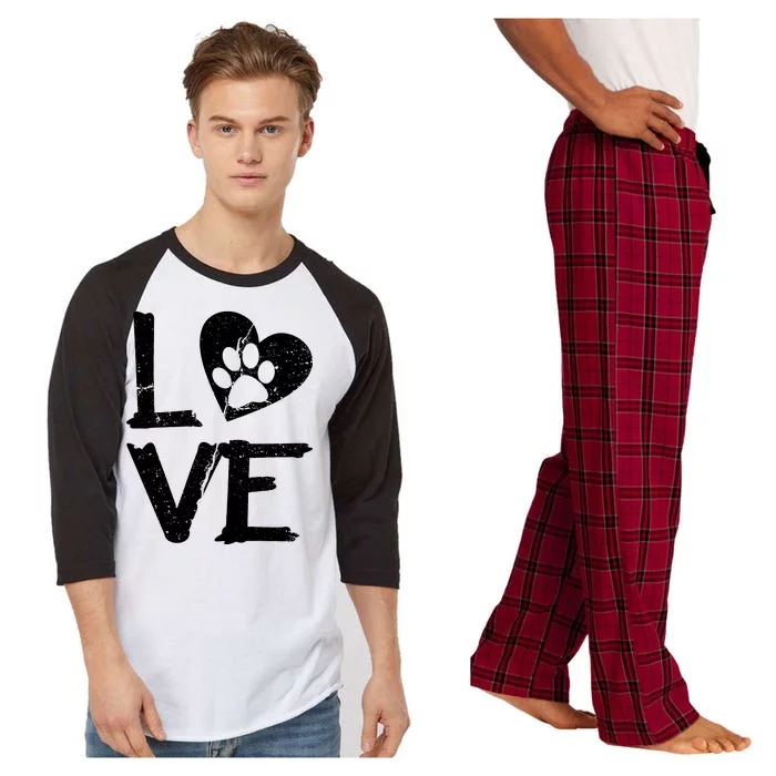 Love Paw In Heart Raglan Sleeve Pajama Set