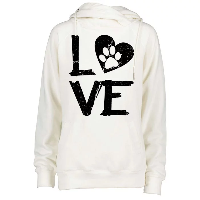 Love Paw In Heart Womens Funnel Neck Pullover Hood