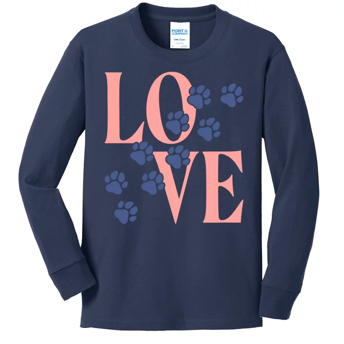 Love Paw Print Kids Long Sleeve Shirt