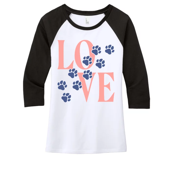 Love Paw Print Women's Tri-Blend 3/4-Sleeve Raglan Shirt