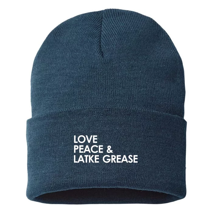 Love Peace & Latke Grease Funny Hanukkah Sustainable Knit Beanie