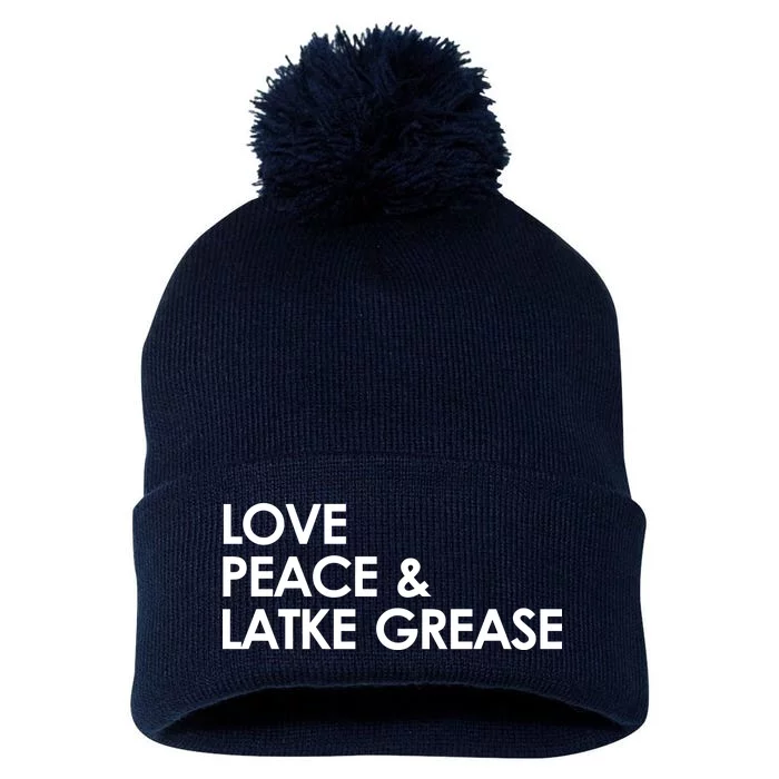 Love Peace & Latke Grease Funny Hanukkah Pom Pom 12in Knit Beanie