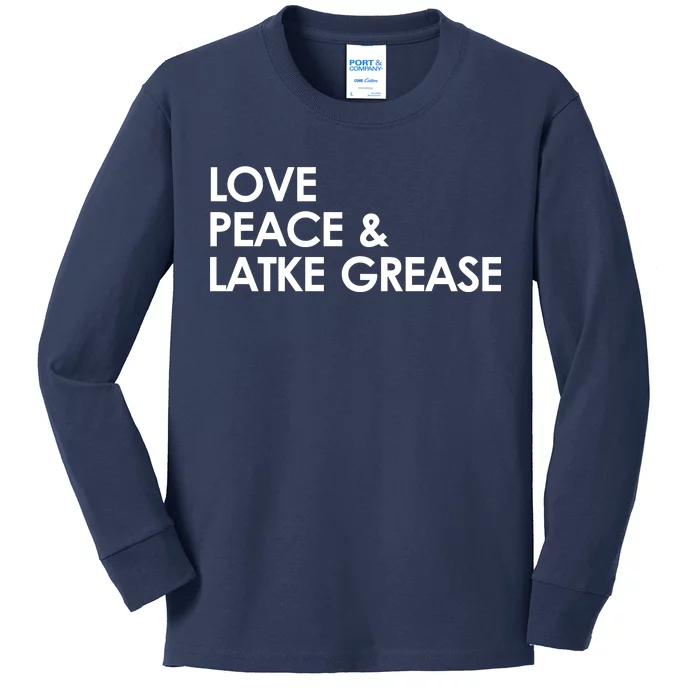 Love Peace & Latke Grease Funny Hanukkah Kids Long Sleeve Shirt