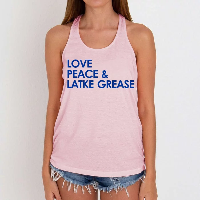 Love Peace & Latke Grease Funny Hanukkah Women's Knotted Racerback Tank