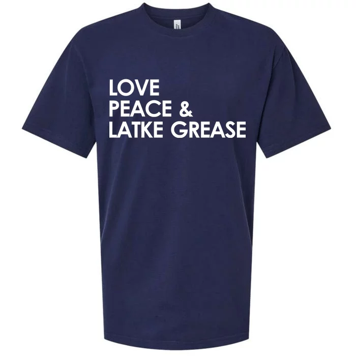 Love Peace & Latke Grease Funny Hanukkah Sueded Cloud Jersey T-Shirt