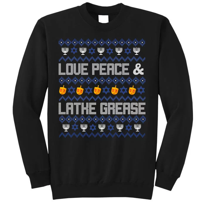 Love Peace & Latke Grease Hanukkah Ugly Tall Sweatshirt