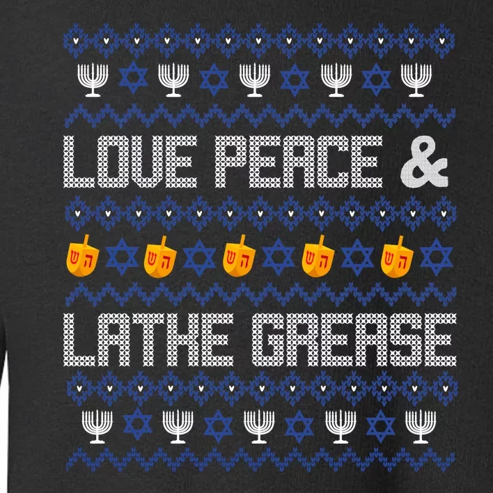 Love Peace & Latke Grease Hanukkah Ugly Toddler Sweatshirt