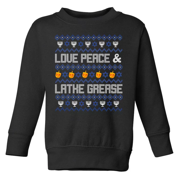 Love Peace & Latke Grease Hanukkah Ugly Toddler Sweatshirt