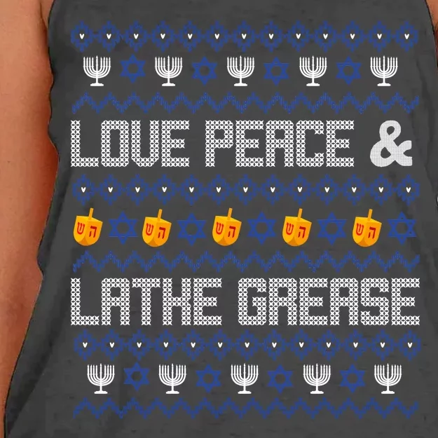 Love Peace & Latke Grease Hanukkah Ugly Women's Knotted Racerback Tank