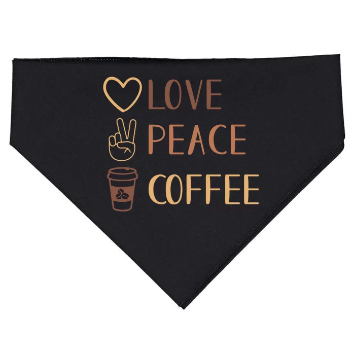 Love Peace Coffee Funny USA-Made Doggie Bandana