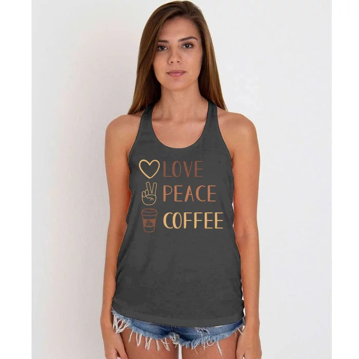 Love Peace Coffee Funny Women's Knotted Racerback Tank